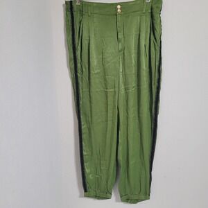 Anthropologie size 12 Pants satin-like pockets zip ankle button jogger stripe